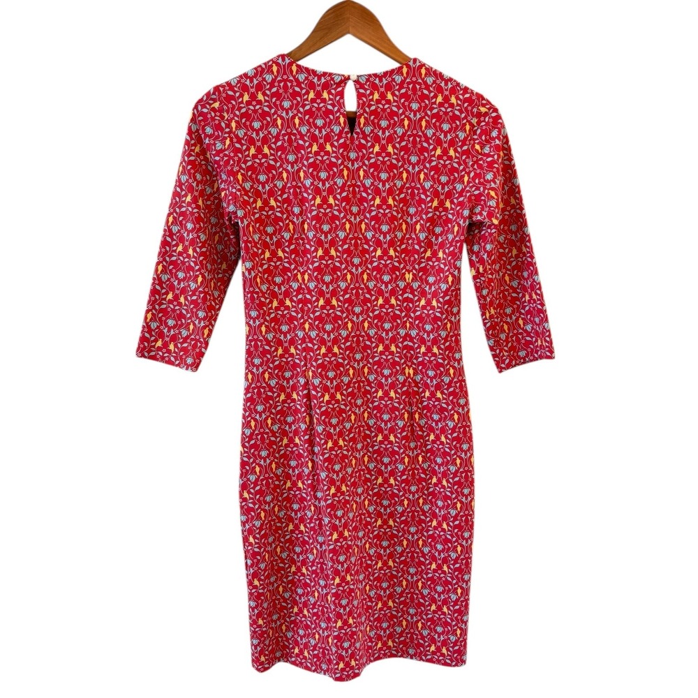 J.‎ McLaughlin Dress Womens XS Catalina Cloth Red Floral Bird 3/4 Sleeve Preppy - Picture 3 of 12